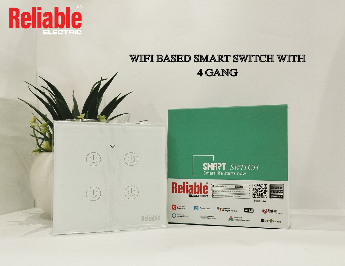 4 Gang Wifi Based, Smart Wall Switch, Wireless Digital Modern Remote Control, Work With Google Home, Tuya, Smart Life, Alexa, Wifi, Bluetooth, ZigBee, TMALL Genie, Xiaoai Classmate, ISO/Android