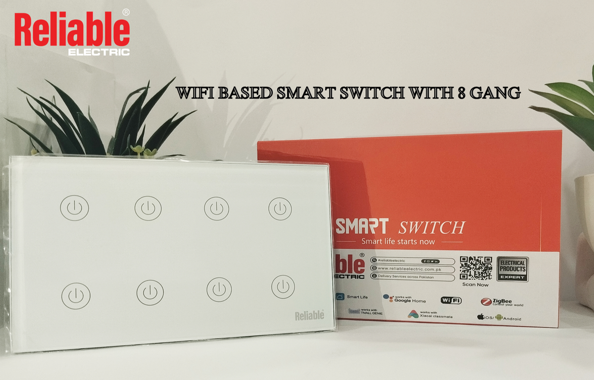 8 Gang Wifi Based, Smart Wall Switch, Wireless Digital Modern Remote Control, Work With Google Home, Tuya, Smart Life, Alexa, Wifi, Bluetooth, ZigBee, TMALL Genie, Xiaoai Classmate, ISO/Android