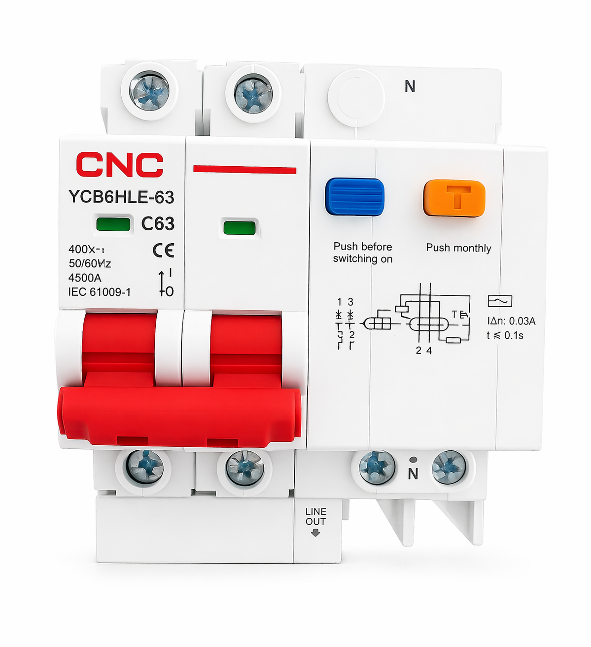 CNC YCB6HLN-63Y 63 Amp RCBO – Reliable Residual Current Circuit Breaker with Overcurrent & Leakage Protection